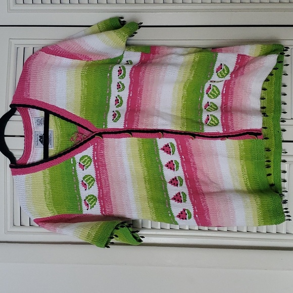 Gently loved! Vintage Storybook Knits Watermelon stripes short sleeved sweater - Picture 1 of 11